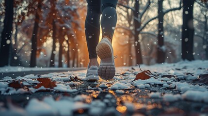Female Runner Jogging in Winter Park: Active Lifestyle, Generative AI