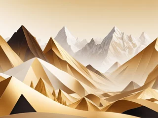 Afwasbaar Fotobehang Bergen Illustration of a mountain range in gold, abstract art of a landscape with mountains, luxurious wallpaper, wall art decorating, and high-end advertisement