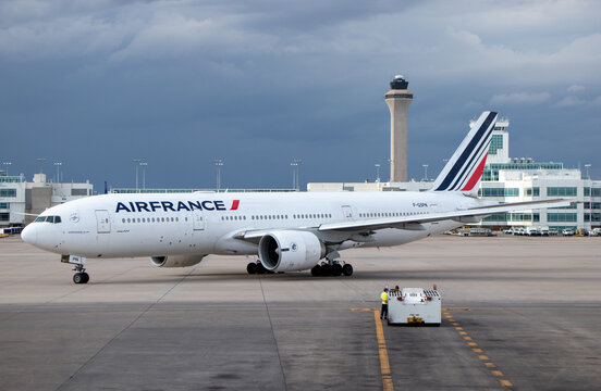 An Air France Boeing 777 taxis to the runway at Denver International Airport - Denver, Colorado, USA