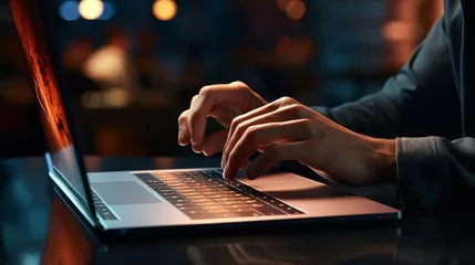 Fotobehang Close-up of Woman's Hands Typing on Laptop Computer   © Devian Art