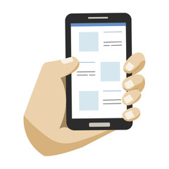 Hand holding a cellphone icon Vector