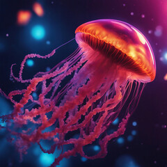 Jellyfish in Pacific deep sea blue background. Generative AI