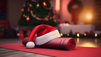 Close-up of Yoga Mat with Santa Claus Hat

 - obrazy, fototapety, plakaty