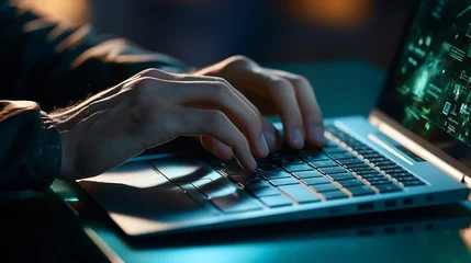 Fotobehang Close-up Image of Man's Hands Typing on Laptop Computer   © Devian Art