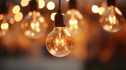 Close-up of Hanging Modern LED Light Bulbs with Filament

 - obrazy, fototapety, plakaty