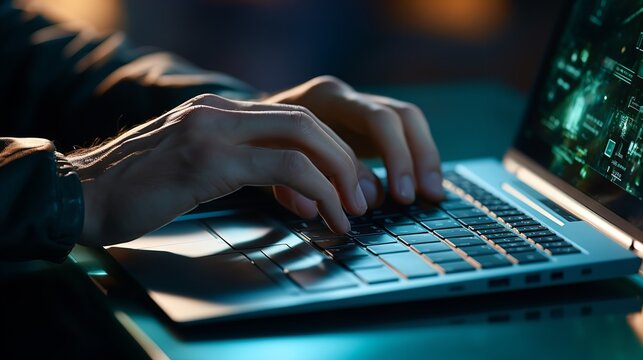 Close-up Image of Man's Hands Typing on Laptop Computer

