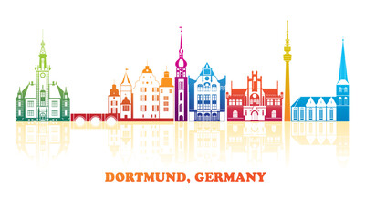 Colourfull Skyline panorama of city of Dortmund, Germany  - vector illustration - 758168310