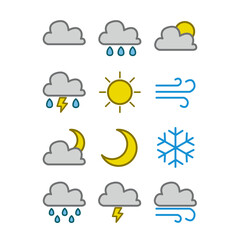 Weather forecast icon design with outline and colorful. Set of weather icons.