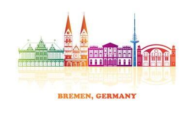 Colourfull Skyline panorama of city of Bremen, Germany  - vector illustration - 758168326
