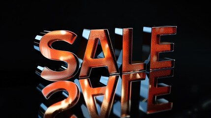Orange Sale word with reflection on black background. Black Friday discount concept. AI Generated