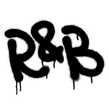 Spray graffiti word R 'n' B over white. Musical genre concept.