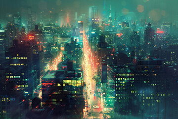 night city street, city lights, Night bokeh light in big city, abstract blur defocused background