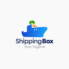 Illustration Vector Graphic Logo of Shiping Box. Merging Concepts of a Ship and Box Shape. Good for Cargo industry, transportation and etc