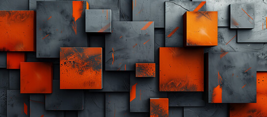 gray and orange geometric abstract background, Orange and black squares abstract tech banner design. Geometric vector background