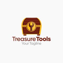 Illustration Vector Graphic Logo of treasure tools. Merging Concepts of a Treasure Box and Wrench Shape. Good for research center, game industry, agency and etc