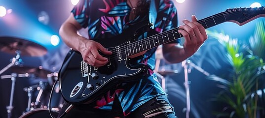Guitarist passionately performing a song in a recording studio during a music session