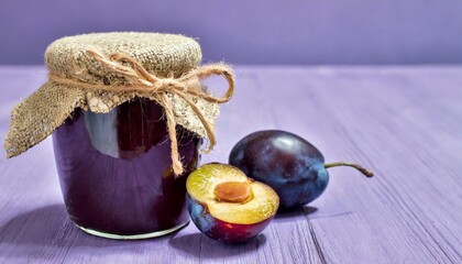 jar jam display sweet product violet purple background plums png fruits mockup