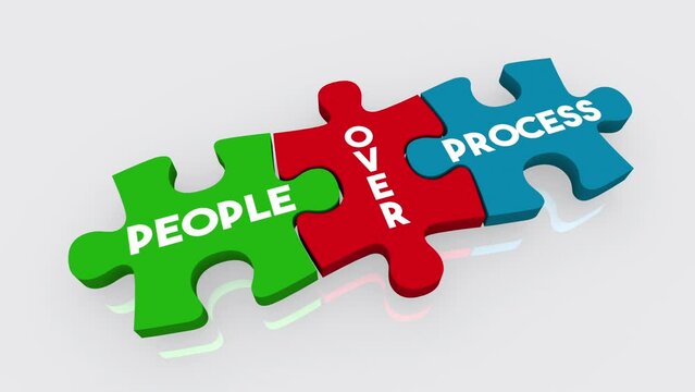 People Over Process Puzzle Pieces Prioritize Customers Teams Employees Top Core Values 3d Animation