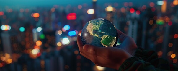 global concept, by holding an earth globe as a symbol of peace