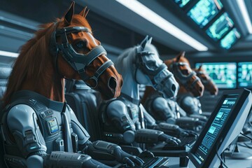 Group of horses working in an advance reseach center