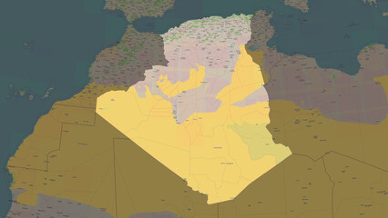 Algeria highlighted. OSM Topographic French style map