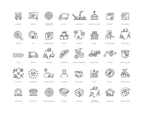Set of line icons related to supply chain