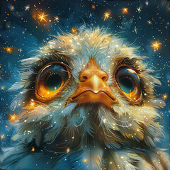 Close-up of Chicken Littles determined eyes reflecting a sky full of stars not falling but shining brightly