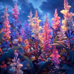 Fotobehang In a garden of wonders sentient plants bloom with vibrant hues © ANNetz_PK