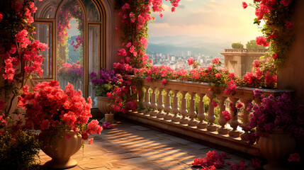 3 d rendering. beautiful interior with roses and flowers.