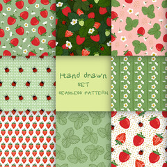 set seamless strawberry pattern