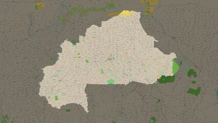 Burkina Faso highlighted. OSM Topographic French style map