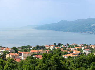Naklejka na ściany i meble Beautiful panoramic views of the Adriatic Sea and the Istra peninsula from the small town of Kastav and Cres island, Kvarner Bay, Primorje -Gorski Kotar, Croatia