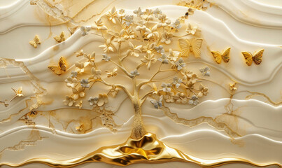Obraz na płótnie Canvas 3d golden tree wallpaper