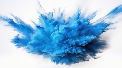 Blue powder exploding, Abstract dust explosion on a white background