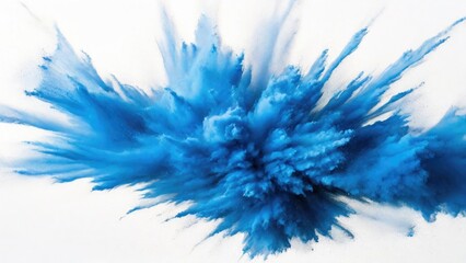 Blue powder exploding, Abstract dust explosion on a white background