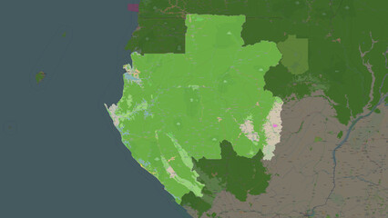 Gabon highlighted. OSM Topographic French style map