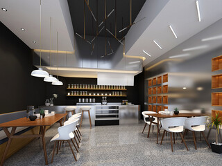 3d render of cafe restaurant interior