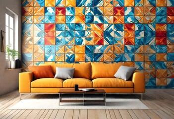 Colorfull wall art mixed digital tiles design for interior home or ceramic tiles design. 