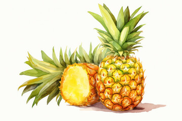 Juicy, Fresh Pineapple - A Tropical, Exotic Delight of Healthy Bliss, Illustrated in Delicious Yellow - An Organic Fruit Affair on a Green Background