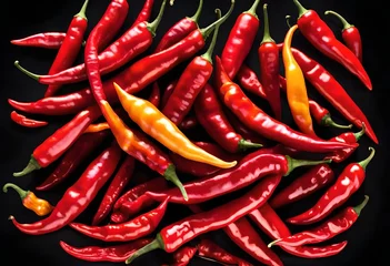 Rolgordijnen Red hot chili pepper on black background with flame © Zoya