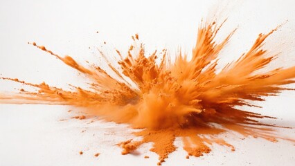 Orange powder exploding, Abstract dust explosion on a white background