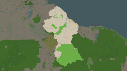 Guyana highlighted. OSM Topographic French style map