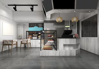 Foto op Plexiglas 3d render of cafe restaurant interior © murattellioglu