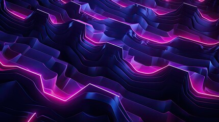 Geometric background with neon cascades and abstract fractals - obrazy, fototapety, plakaty