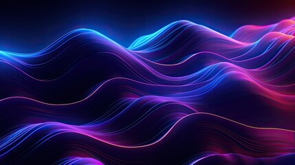 Geometric background with neon cascades and waves of visual movement - obrazy, fototapety, plakaty