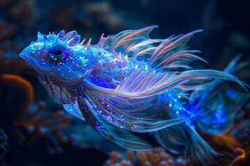 Abstract Vision of a Mythical Sea Creature Glowing in the Depths of the Ocean.