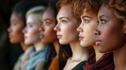 Obraz premium Diversity, multi ethnic beauty concept. beautiful ladies of different races and ages in a row. natural makeup.