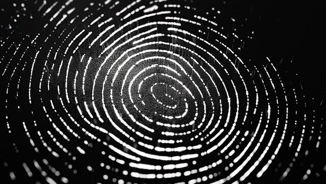 Glowing fingerprint on a black background. Animation with zoom effect. Concept of modern technology and personal identification. High quality 4k footage
