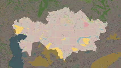 Kazakhstan highlighted. OSM Topographic French style map