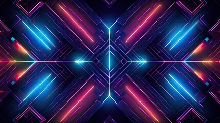 Geometric patterns with neon cascades and cross lines - obrazy, fototapety, plakaty